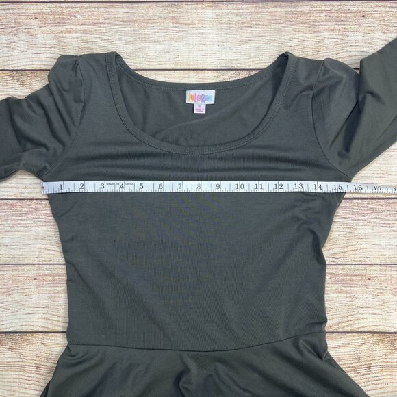 LuLaRoe Nicole Dress Small Olive Green Scoop Neck Fit Flare Skater Dress - Picture 5 of 9